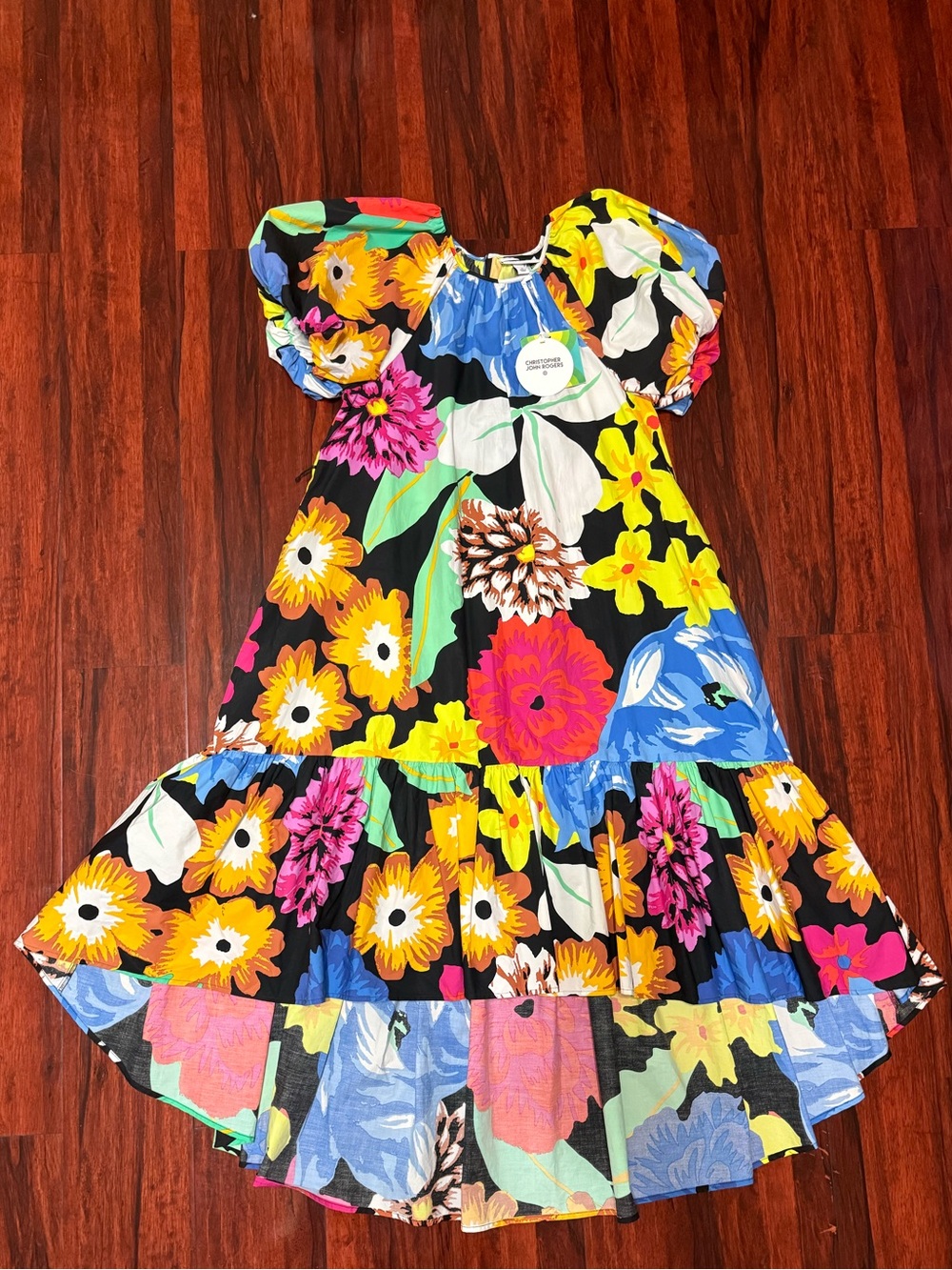 NWT 100% Cotton Floral Dress Christopher John Rogers M Puff Sleeves